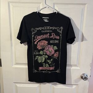 Chemistry Black Tee with Pink Floral Graphic